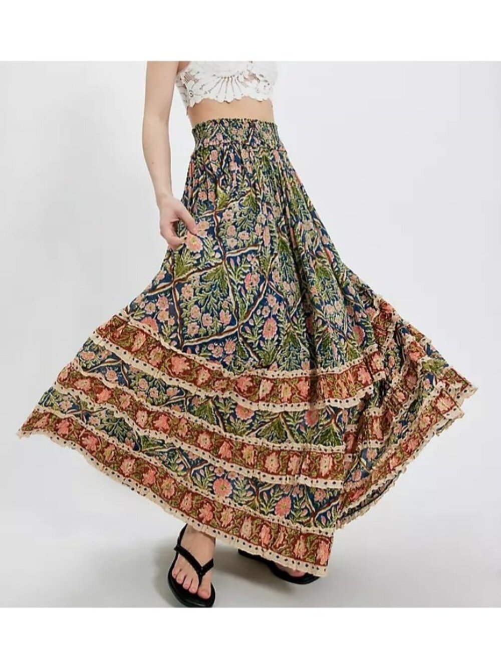 Free People Brynn Floral Maxi Skirt Boho Chic Hippie Gypsy Festival Womens S